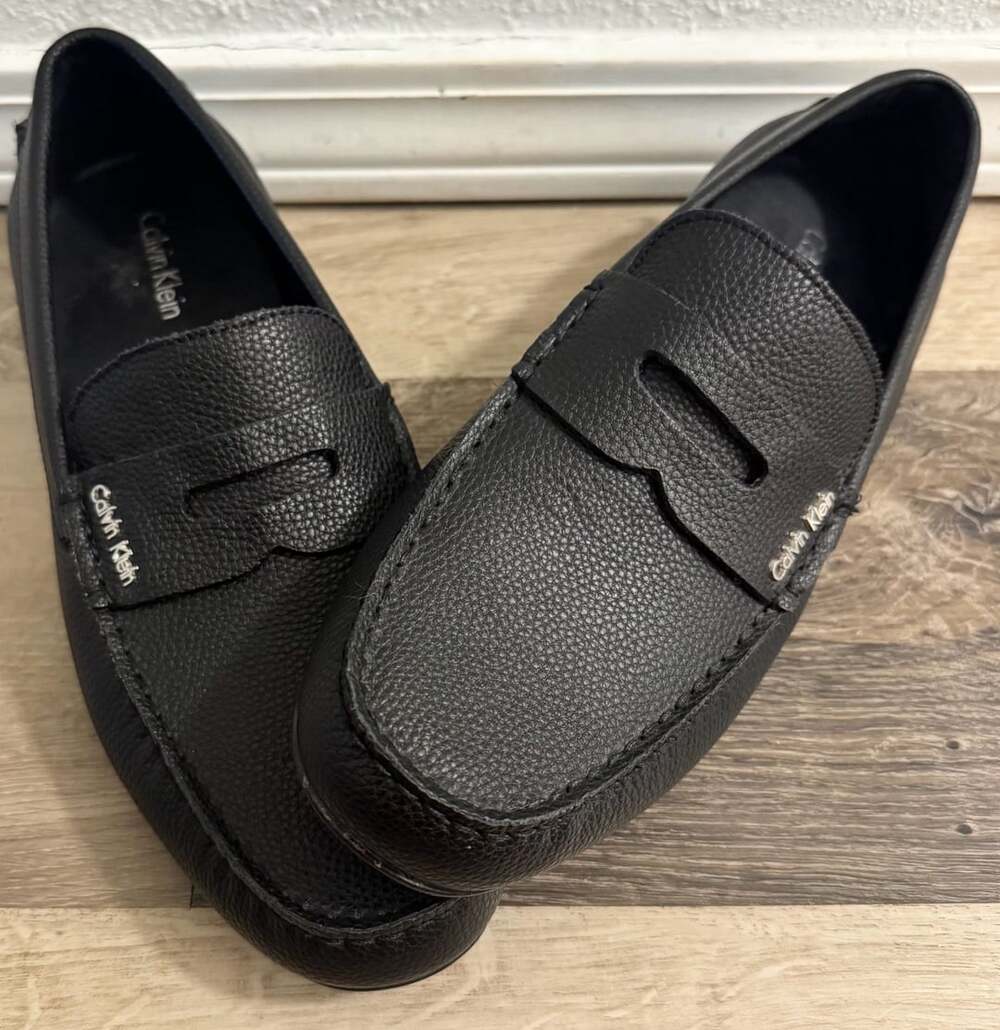 Calvin Klein Men's Ivan Black Tumbled Leather Penny Driver Loafers Size 11